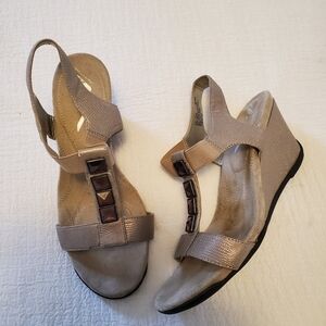 AK Anne Klein Sport Tan Wedge Sandals With Embellishments